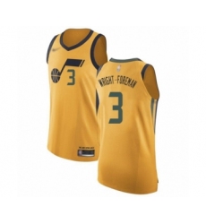 Men's Utah Jazz #3 Justin Wright-Foreman Authentic Gold Basketball Jersey Statement Edition