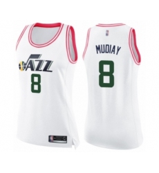 Women's Utah Jazz #8 Emmanuel Mudiay Swingman White Pink Fashion Basketball Jerse