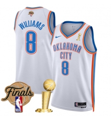 Men's Oklahoma City Thunder #8 Jalen Williams White 2025 Finals And Finals Champions Association Edition Stitched Basketball Jersey