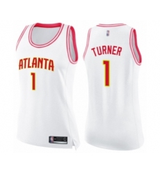 Women's Atlanta Hawks #1 Evan Turner Swingman White Pink Fashion Basketball Jersey