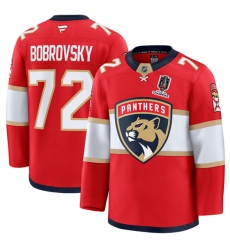 Men's Florida Panthers #72 Sergei Bobrovsky Red Home 2025 Stanley Cup Champions Stitched Hockey Jersey