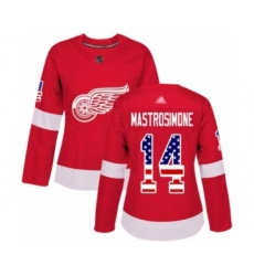 Women's Detroit Red Wings #14 Robert Mastrosimone Authentic Red USA Flag Fashion Hockey Jersey
