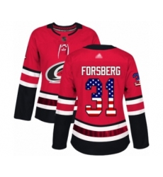 Women's Carolina Hurricanes #31 Anton Forsberg Authentic Red USA Flag Fashion Hockey Jersey