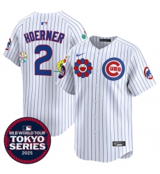 Men's Chicago Cubs #2 Nico Hoerner White 2025 Tokyo Series Limited Stitched Baseball Jersey