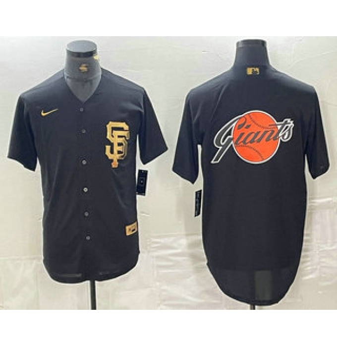 Men's San Francisco Giants Team Big Logo Black Gold Cool Base Stitched Baseball Jerseys