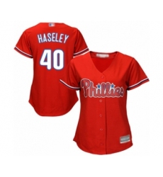 Women's Philadelphia Phillies #40 Adam Haseley Authentic Red Alternate Cool Base Baseball Player Jersey