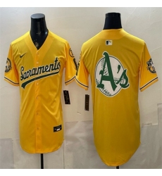 Mens Oakland Athletics Team Big Logo 2026 Yellow Alternate Sacramento Celebrating 125 Years Vapor Limited Stitched Baseball Jerseys