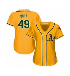 Women's Oakland Athletics #49 Skye Bolt Authentic Gold Alternate 2 Cool Base Baseball Player Jersey
