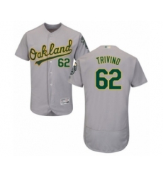 Men's Oakland Athletics #62 Lou Trivino Grey Road Flex Base Authentic Collection Baseball Player Jersey