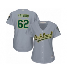 Women's Oakland Athletics #62 Lou Trivino Authentic Grey Road Cool Base Baseball Player Jersey