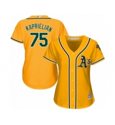 Women's Oakland Athletics #75 James Kaprielian Authentic Gold Alternate 2 Cool Base Baseball Player Jersey