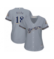 Women's Milwaukee Brewers #18 Keston Hiura Authentic Grey Road Cool Base Baseball Player Jersey