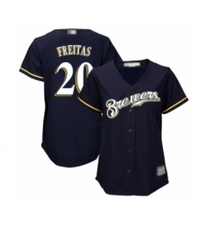 Women's Milwaukee Brewers #20 David Freitas Authentic Navy Blue Alternate Cool Base Baseball Player Jersey