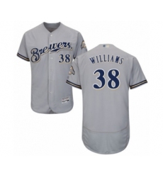 Men's Milwaukee Brewers #38 Devin Williams Grey Road Flex Base Authentic Collection Baseball Player Jersey