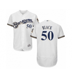 Men's Milwaukee Brewers #50 Ray Black White Home Flex Base Authentic Collection Baseball Player Jersey
