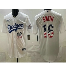 Men's Los Angeles Dodgers #16 Will Smith White USA 250 Fourth of July Home Stitched Jersey