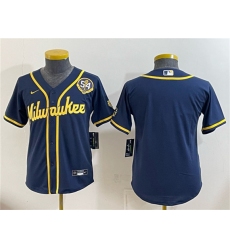 Youth Milwaukee Brewers Blank Navy With Home & Bob Uecker Limited Stitched Jersey
