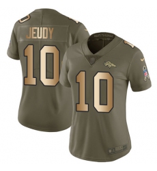 Women's Denver Broncos #10 Jerry Jeudy Olive Gold Stitched Limited 2017 Salute To Service Jersey