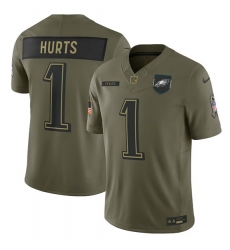 Men's Philadelphia Eagles #1 Jalen Hurts Olive 2025 Salute to Service Limited Football Stitched Jersey