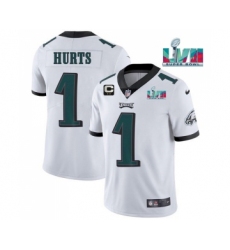 Men's Philadelphia Eagles #1 Jalen Hurts White Super Bowl LVII And 2-star C Vapor Untouchable Limited Stitched Jersey
