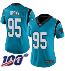 Women's Carolina Panthers #95 Derrick Brown Blue Alternate Stitched NFL 100th Season Vapor Untouchable Limited Jersey