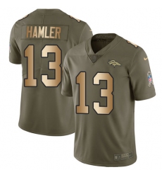 Men's Denver Broncos #13 KJ Hamler Olive Gold Stitched Limited 2017 Salute To Service Jersey