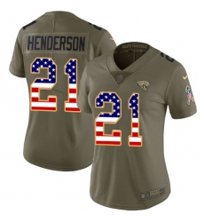 Women's Jacksonville Jaguars #21 C.J. Henderson Olive USA Flag Stitched Limited 2017 Salute To Service Jersey