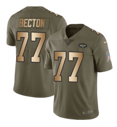Men's New York Jets #77 Mekhi Becton Olive Gold Stitched Limited 2017 Salute To Service Jersey