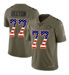 Men's New York Jets #77 Mekhi Becton Olive USA Flag Stitched Limited 2017 Salute To Service Jersey
