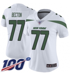 Women's New York Jets #77 Mekhi Becton White Stitched 100th Season Vapor Untouchable Limited Jersey