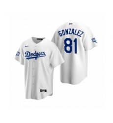 Men's Los Angeles Dodgers #81 Victor Gonzalez White 2020 World Series Champions Replica Jersey