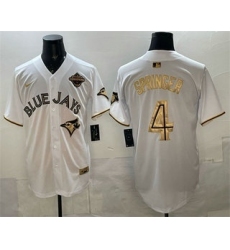 Men's Toronto Blue Jays #4 George Springer White Gold 2025 American League Champions Limited Stitched Jersey