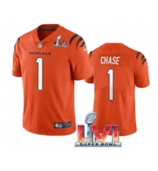 Men's Cincinnati Bengals #1 Ja'Marr Chase Orange 2022 Super Bowl LVI Vapor Limited Stitched Jersey