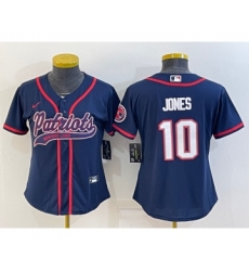 Women's New England Patriots #10 Mac Jones Navy With Patch Cool Base Stitched Baseball Jersey