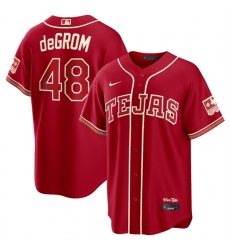 Men's Texas Rangers #48 Jacob deGrom Red 2026 City Connect Stadium Stitched Baseball Jersey
