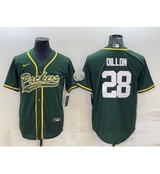 Men's Green Bay Packers #28 AJ Dillon Green With Patch Cool Base Stitched Baseball Jersey