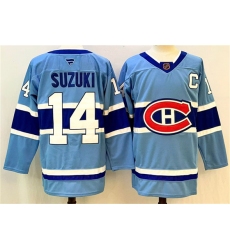 Men's Montreal Canadiens #14 Nick Suzuki Blue 2023-24 Reverse Retro Stitched Jersey