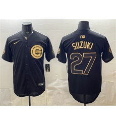 Men's Chicago Cubs #27 Seiya Suzuki Black Gold 150th Anniversary Stitched Baseball Jersey