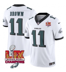 Men's Philadelphia Eagles #11 A.J. Brown White 2025 Eagles Logo Super Bowl LIX New F.U.S.E. Vapor Untouchable Limited Football Stitched Jersey
