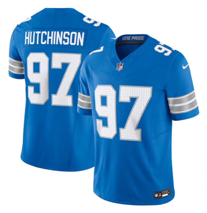 Men's Detroit Lions #97 Aidan Hutchinson Blue 2024 F.U.S.E. Vapor Limited Stitched Jersey