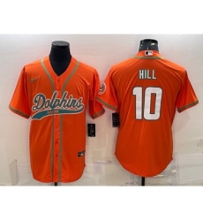 Men's Miami Dolphins #10 Tyreek Hill Orange With Patch Cool Base Stitched Baseball Jersey