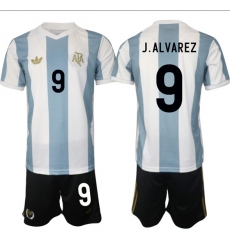Men's Argentina #9 Julián Alvarez White Blue 2024-25 50th Anniversary Home Soccer Jersey Suit