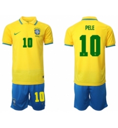 Men's Brazil #10 Pele Yellow Home Soccer Jersey Suit