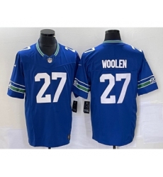 Men's Nike Seattle Seahawks #27 Tariq Woolen Blue 2023 FUSE Vapor Limited Throwback Stitched Jersey