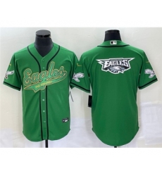Men's Nike Philadelphia Eagles Green Team Big Logo Cool Base Stitched Baseball Jersey