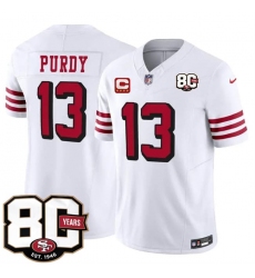 Men's San Francisco 49ers #13 Brock Purdy New White 2026 F.U.S.E. With 80th Anniversary & 4-Star C Vapor Untouchable Limited Football Stitched Jersey