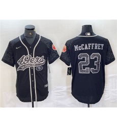 Men's San Francisco 49ers #23 Christian McCaffrey Black Reflective With Cool Base Stitched Baseball Jersey Men's San Francisco 49ers #23 Christian McCaffrey Black Reflective With Cool Base Stitched Baseball Jersey