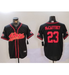 Men's San Francisco 49ers #23 Christian McCaffrey Black With Cool Base Stitched Baseball Jersey Men's San Francisco 49ers #23 Christian McCaffrey Black With Cool Base Stitched Baseball Jersey
