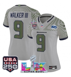 Women's Seattle Seahawks #9 Kenneth Walker III Gray 2025 F.U.S.E. Super Bowl LX & US 250th anniversary And 50th Season“Rivalries” Vapor Limited Football St