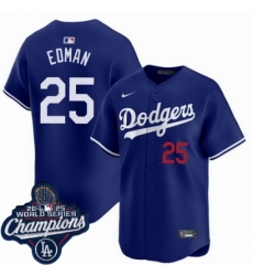 Men's Los Angeles Dodgers 25 Tommy Edman Cool Base 2025 World Champions Stitched Baseball Jersey Blue